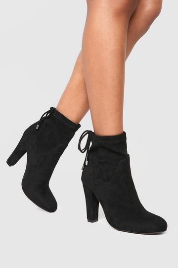 Wide Fit Faux Suede Ankle Detail Block Heeled Boots black