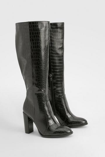 Round Toe Knee High Croc Boots black