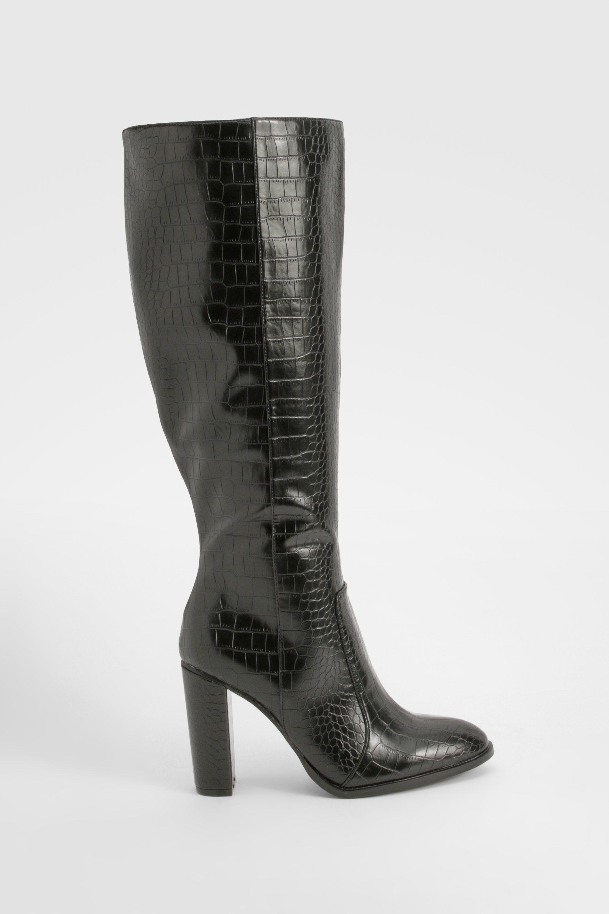 Boohoo Women s Round Toe Knee High Croc Boots Black