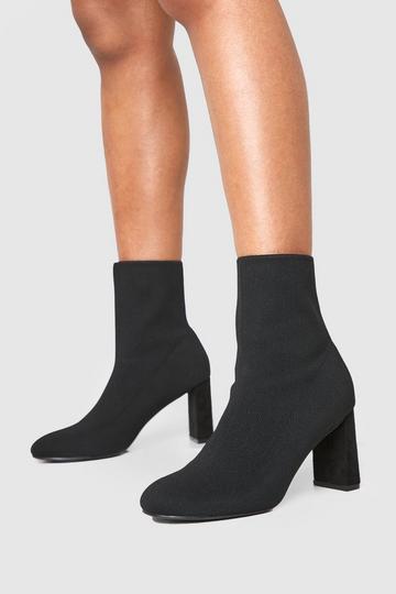 Wide Fit Flat Heel Knitted Sock Boots black