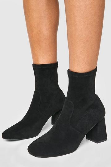 Black Wide Width Square Toe Block Heeled Boots