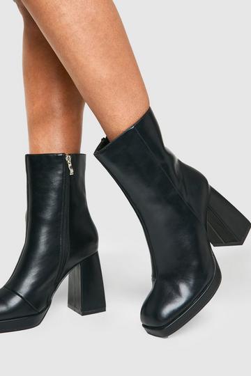 Black Wide Width Platform Block Heel Boots