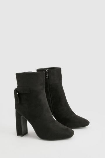 Black Bow Detail Block Heel Ankle Boots