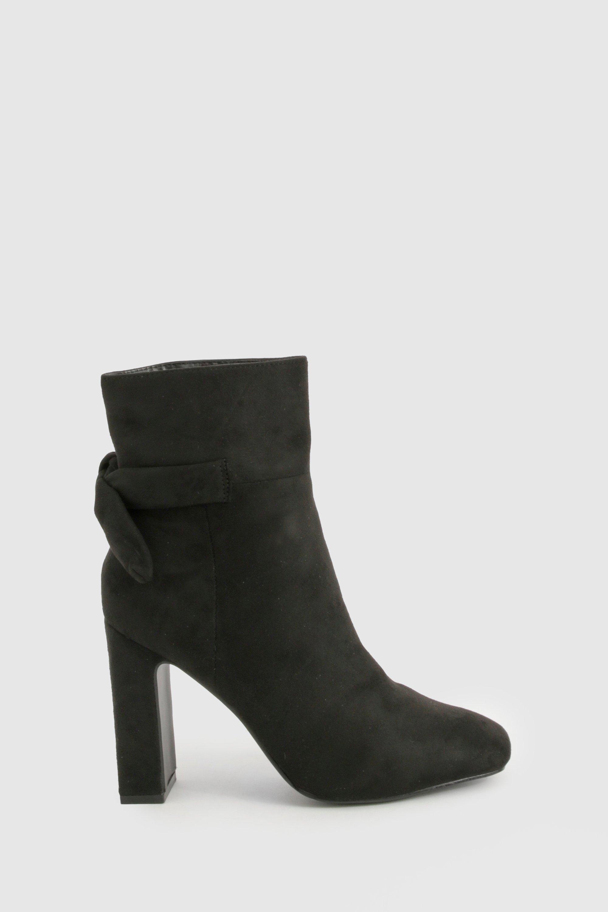 Bow Detail Block Heel Ankle Boots