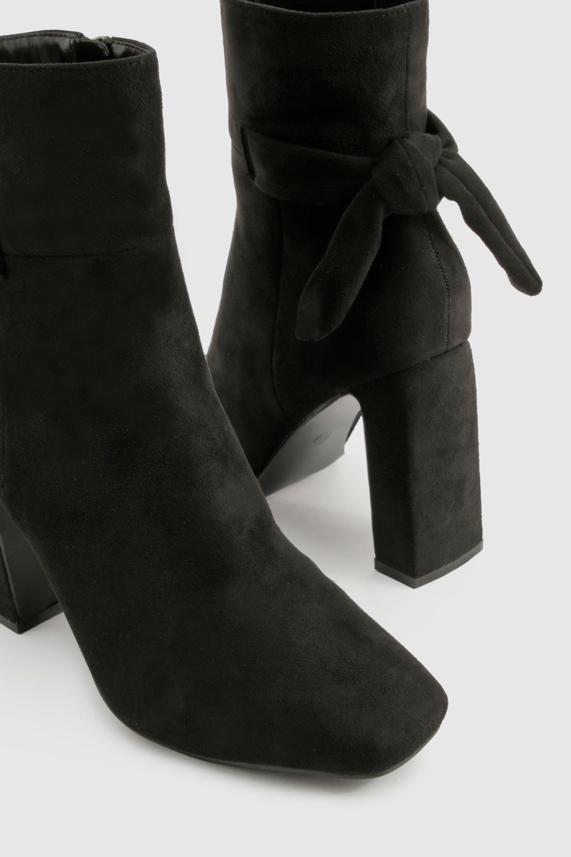 Bow Detail Block Heel Ankle Boots boohoo