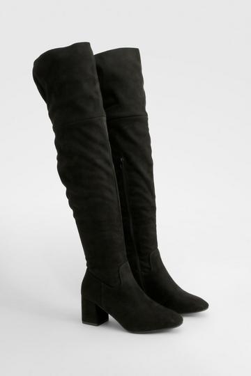 Block Heel Faux Suede Over The Knee Boots black