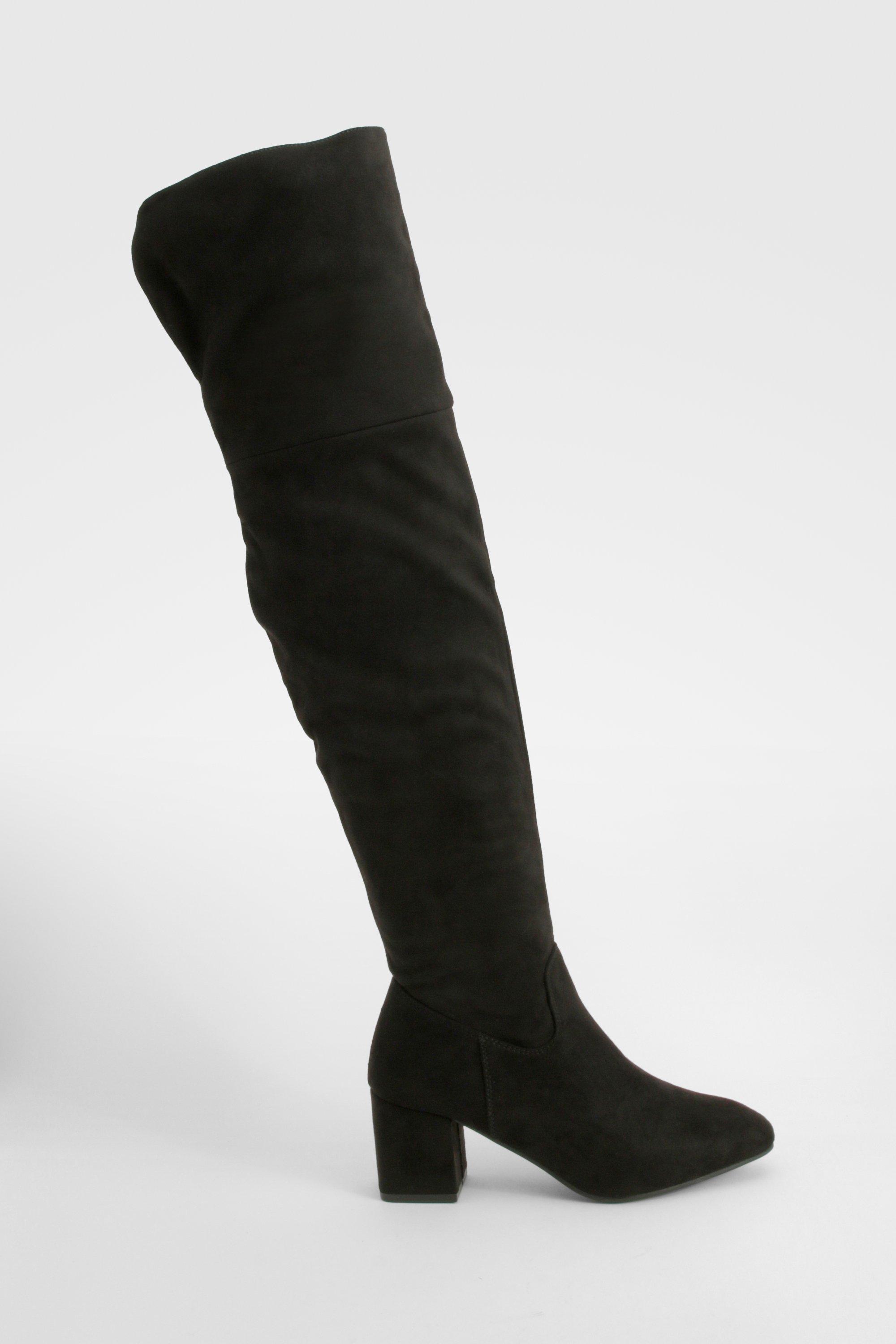 Block Heel Faux Suede Over The Knee Boots boohoo