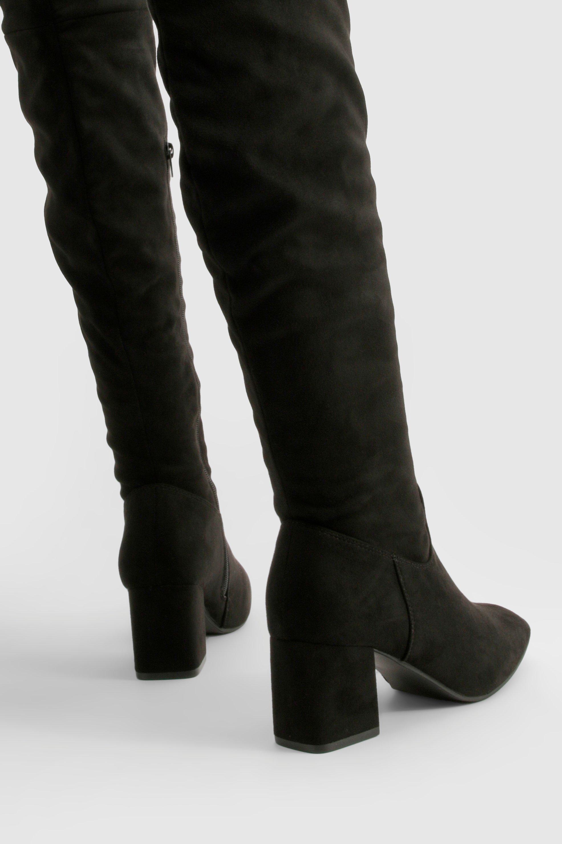 Block Heel Faux Suede Over The Knee Boots boohoo