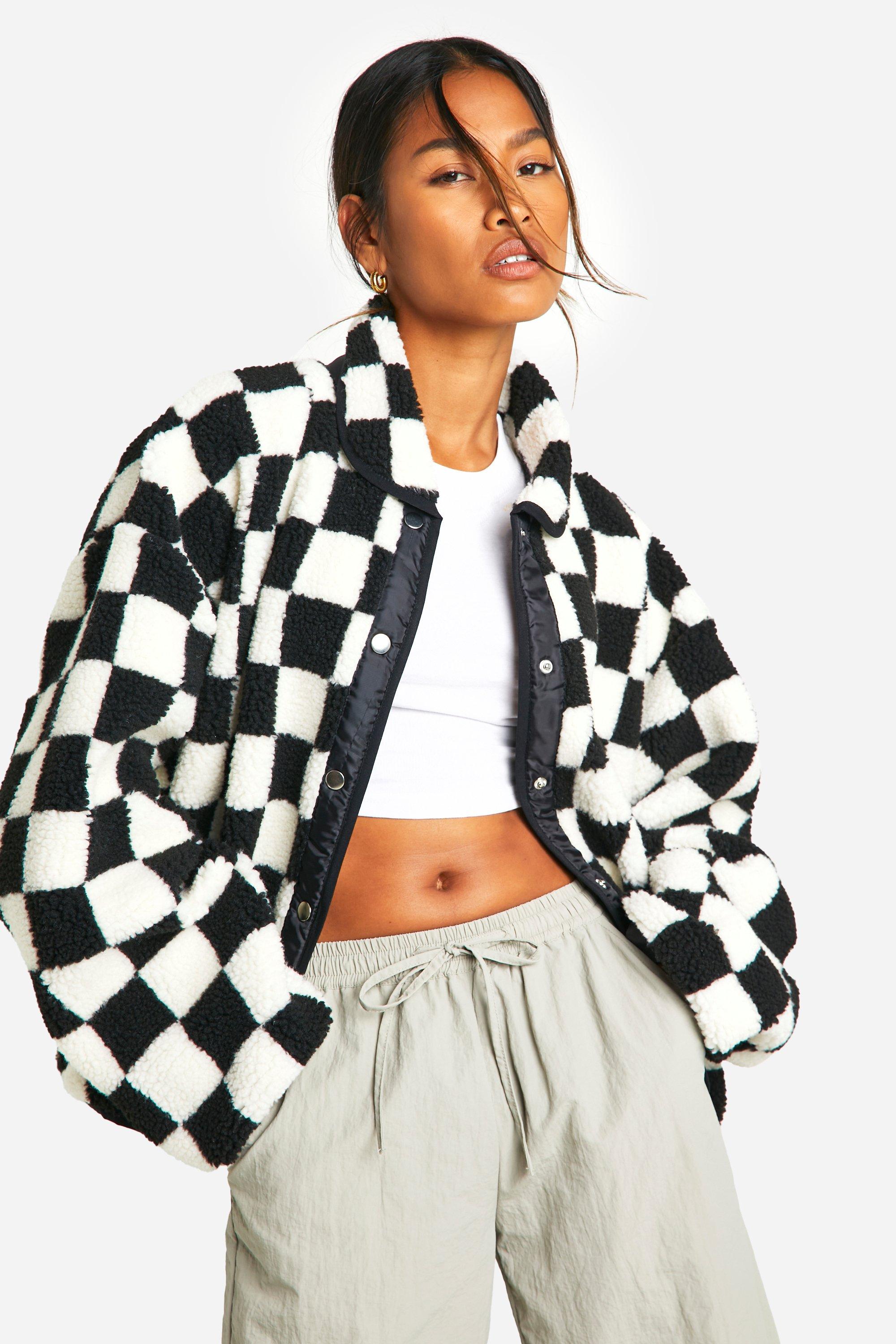 Checkered black and white jacket best sale