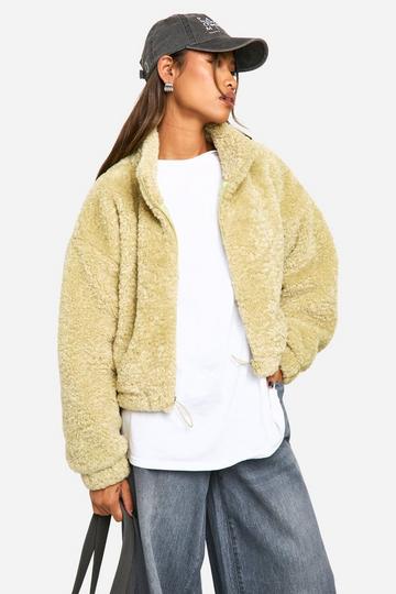 Boxy Curly Teddy Bomber Jacket green