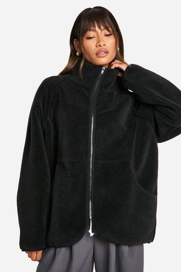 Oversized Teddy Zip Up Jacket black