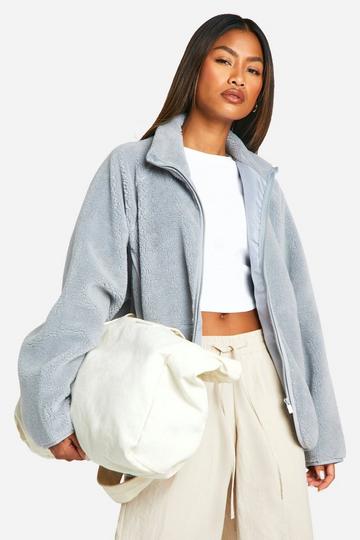 Oversized Teddy Zip Up Jacket light grey