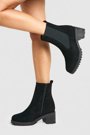 Wide Fit Faux Suede Elastic Panel Tab Detail Chelsea Boots black