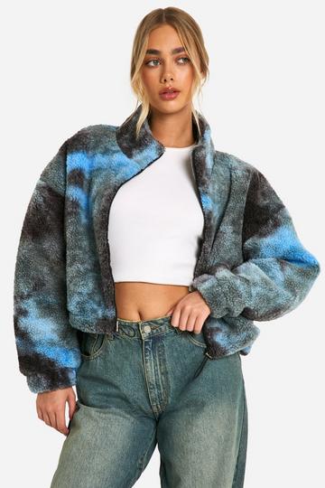 Boxy Tie Dye Teddy Bomberjack Met Print navy