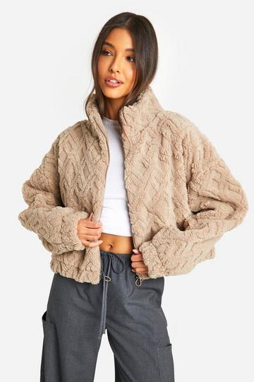 Boxy Teddy Bomber Jacket beige