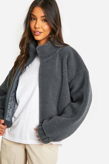 Boxy Teddy Bomber Jacket charcoal