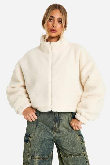 Boxy Teddy Bomber Jacket cream