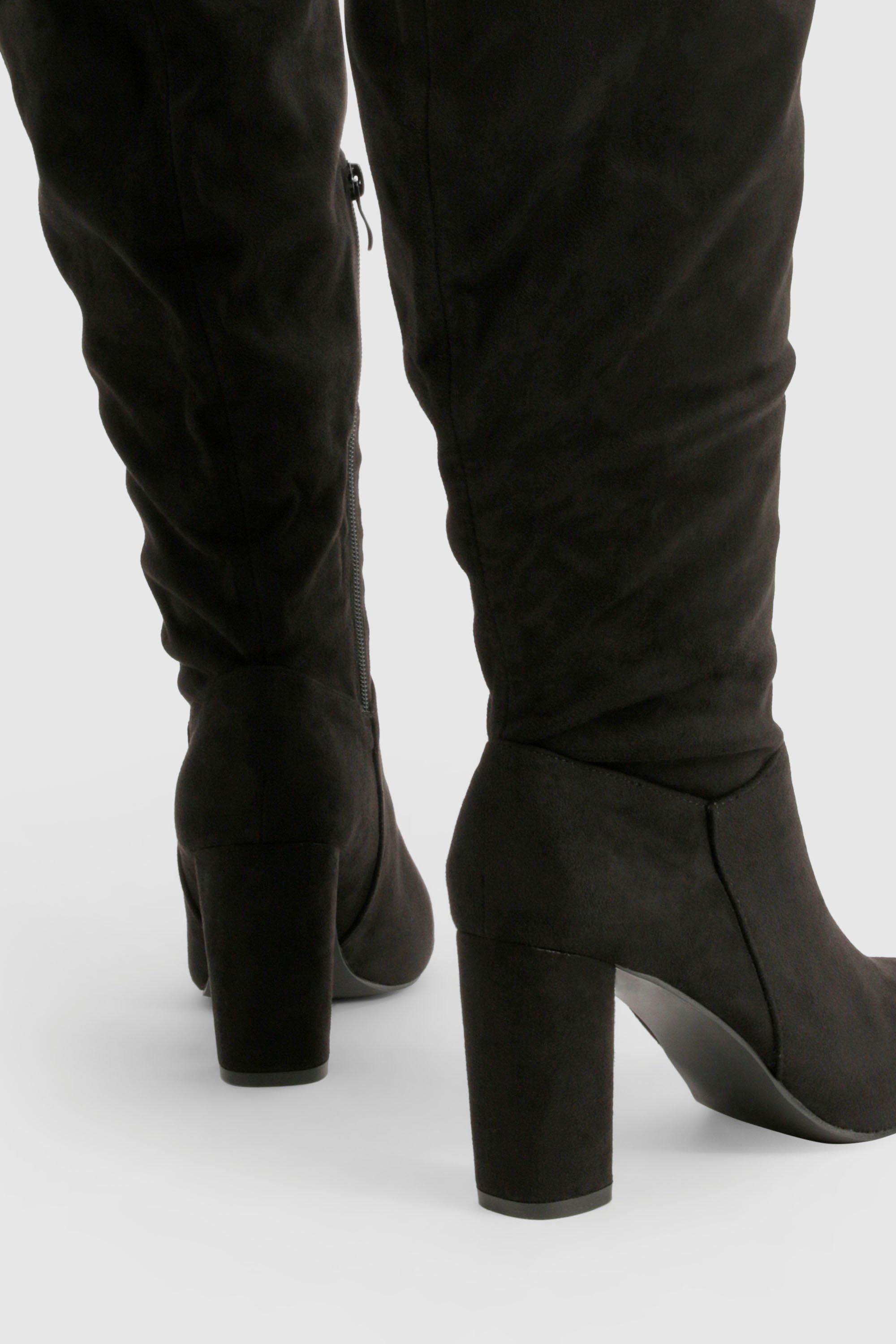 Wide Width Block Heel Knee High Boots | boohoo USA