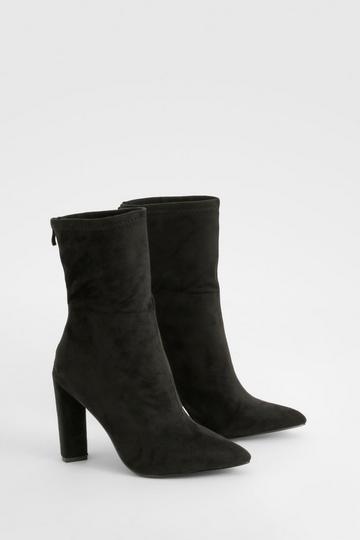 Faux Suede Pointed Block Heel Sock Boots black