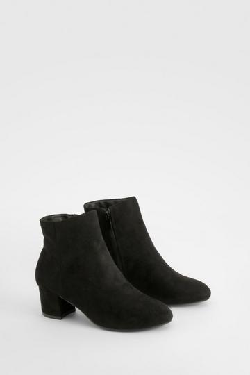 Black Faux Suede Basic Block Heel Shoe Boots