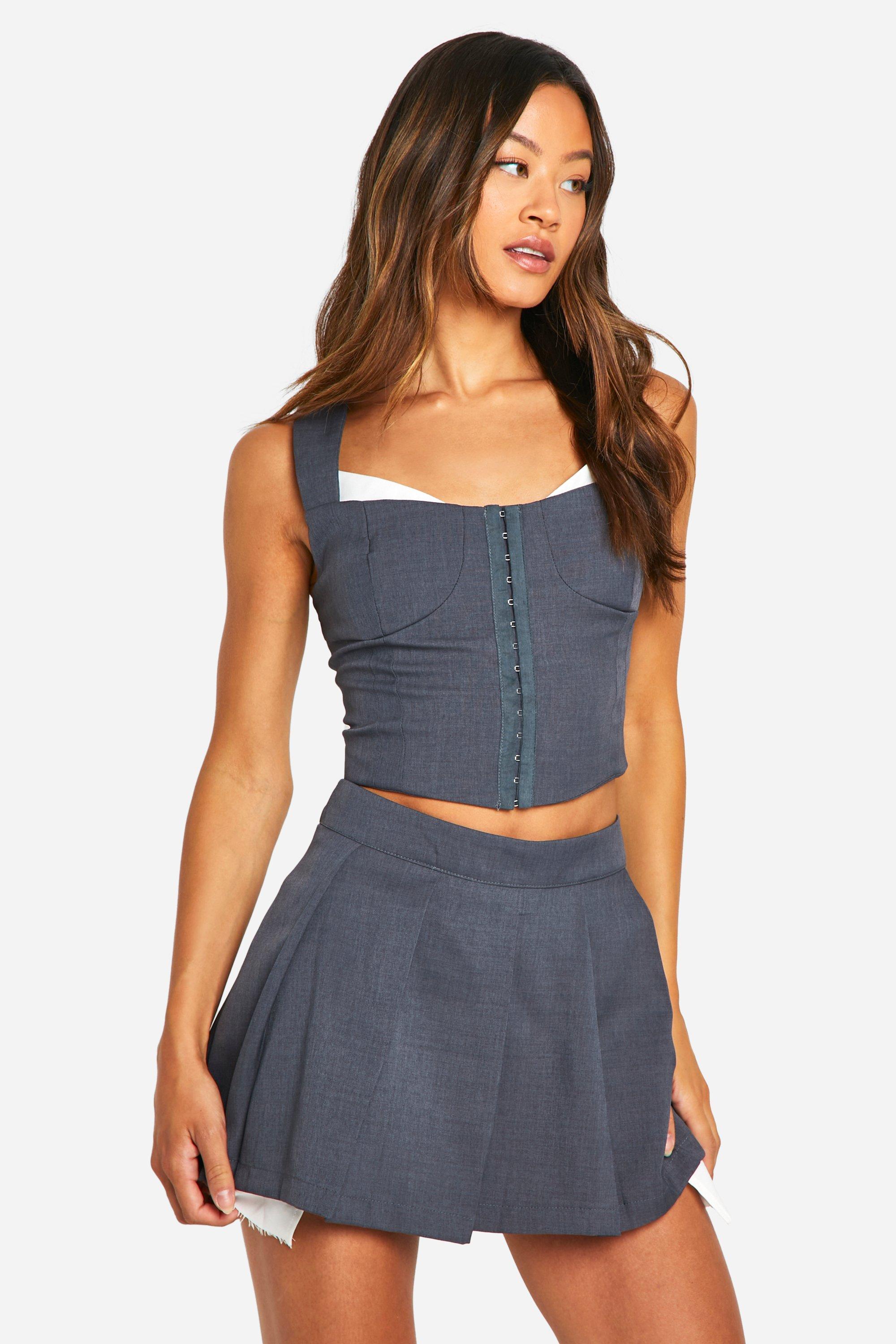 Grey Tall Contrast Band Pleated Skort