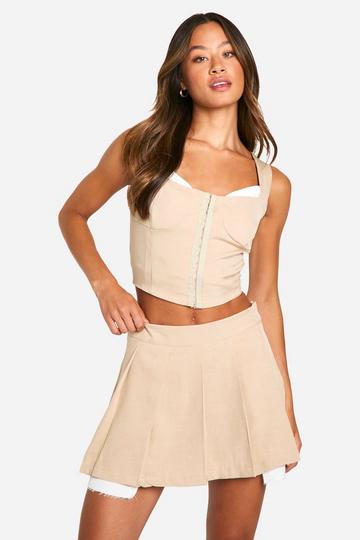 Tall Contrast Band Pleated Skort stone