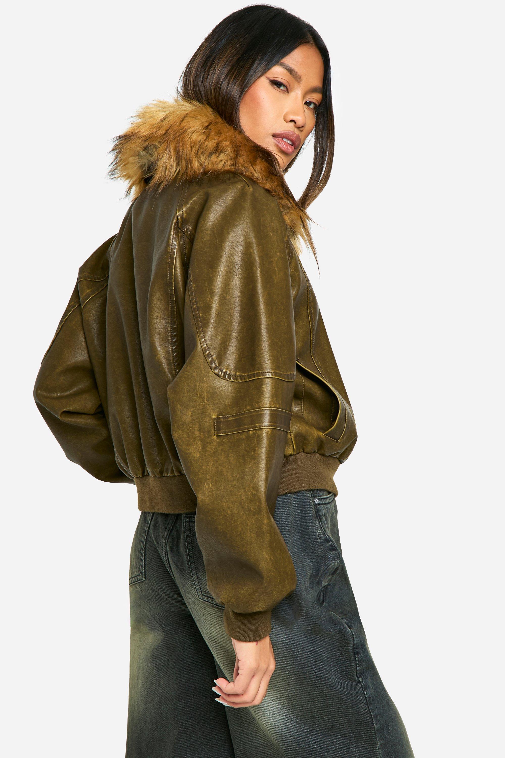 Leather bomber with fur best sale