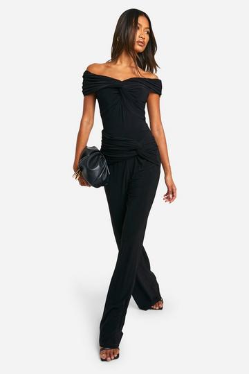 Black Double Slinky Knot Front Wide Leg Jumpsuit