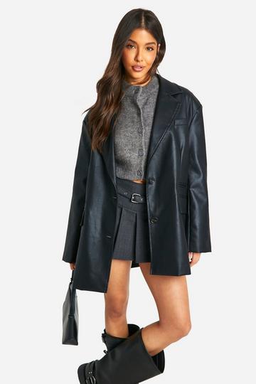 Faux Leather Super Oversized Blazer black