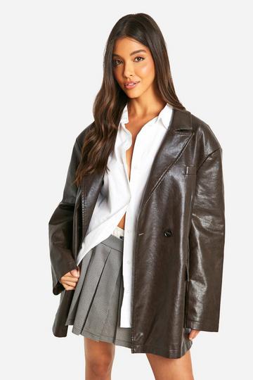 Vintage Look Faux Leather Super Oversized Blazer chocolate