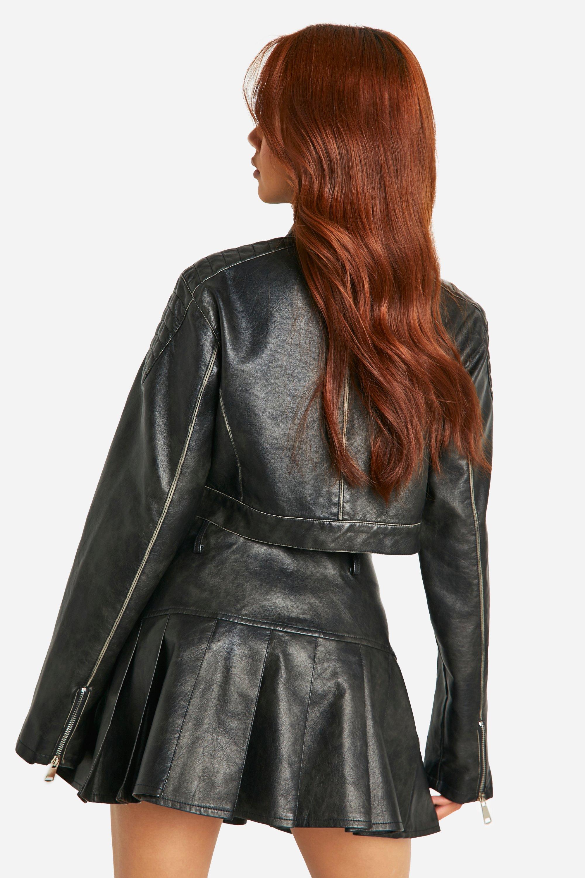 Cropped faux leather moto jacket best sale