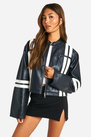 Contrast Moto Faux Leather Jacket black