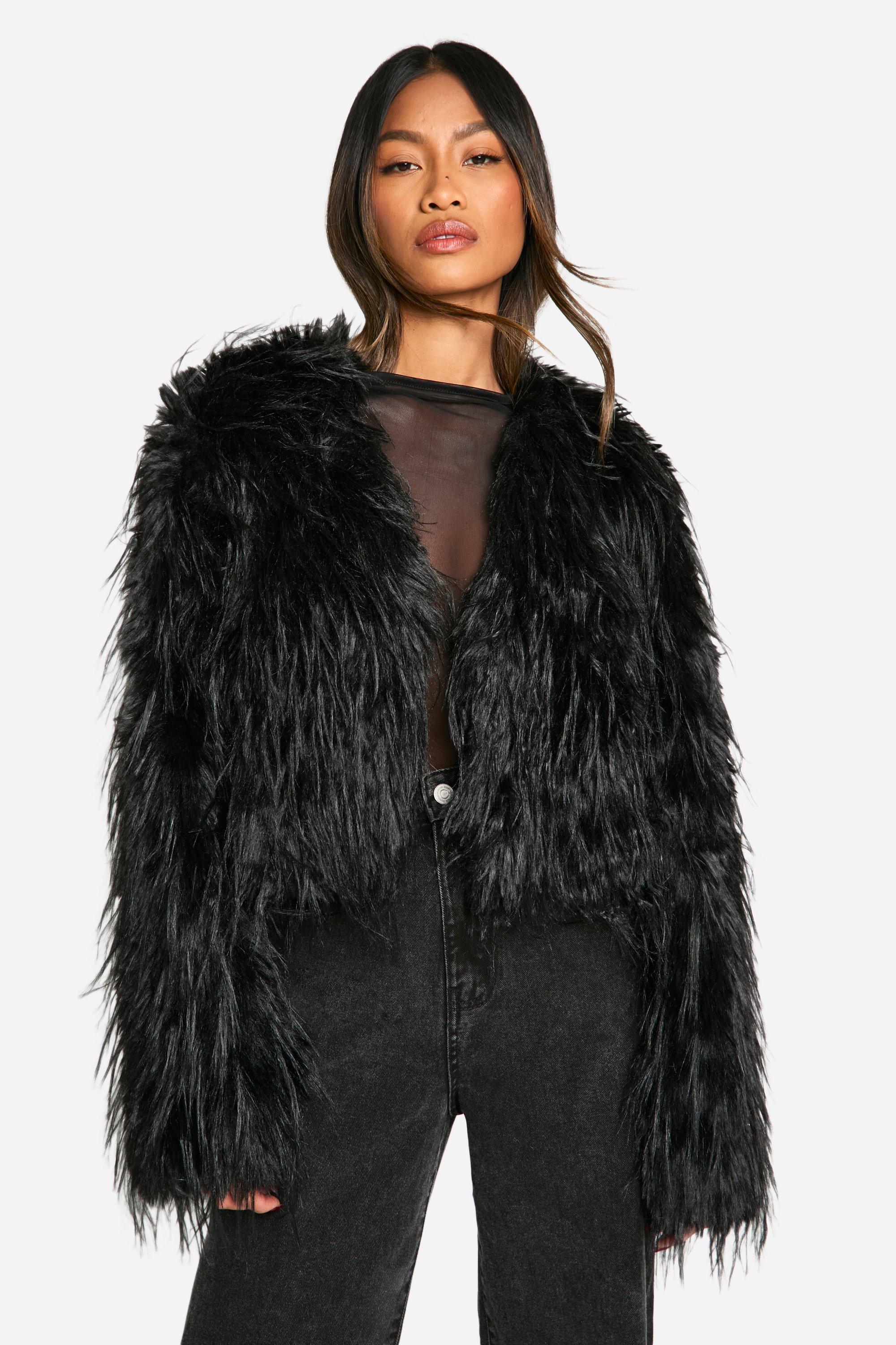 Black fluffy cropped jacket online