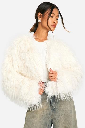 White Faux Fur Crop Jacket