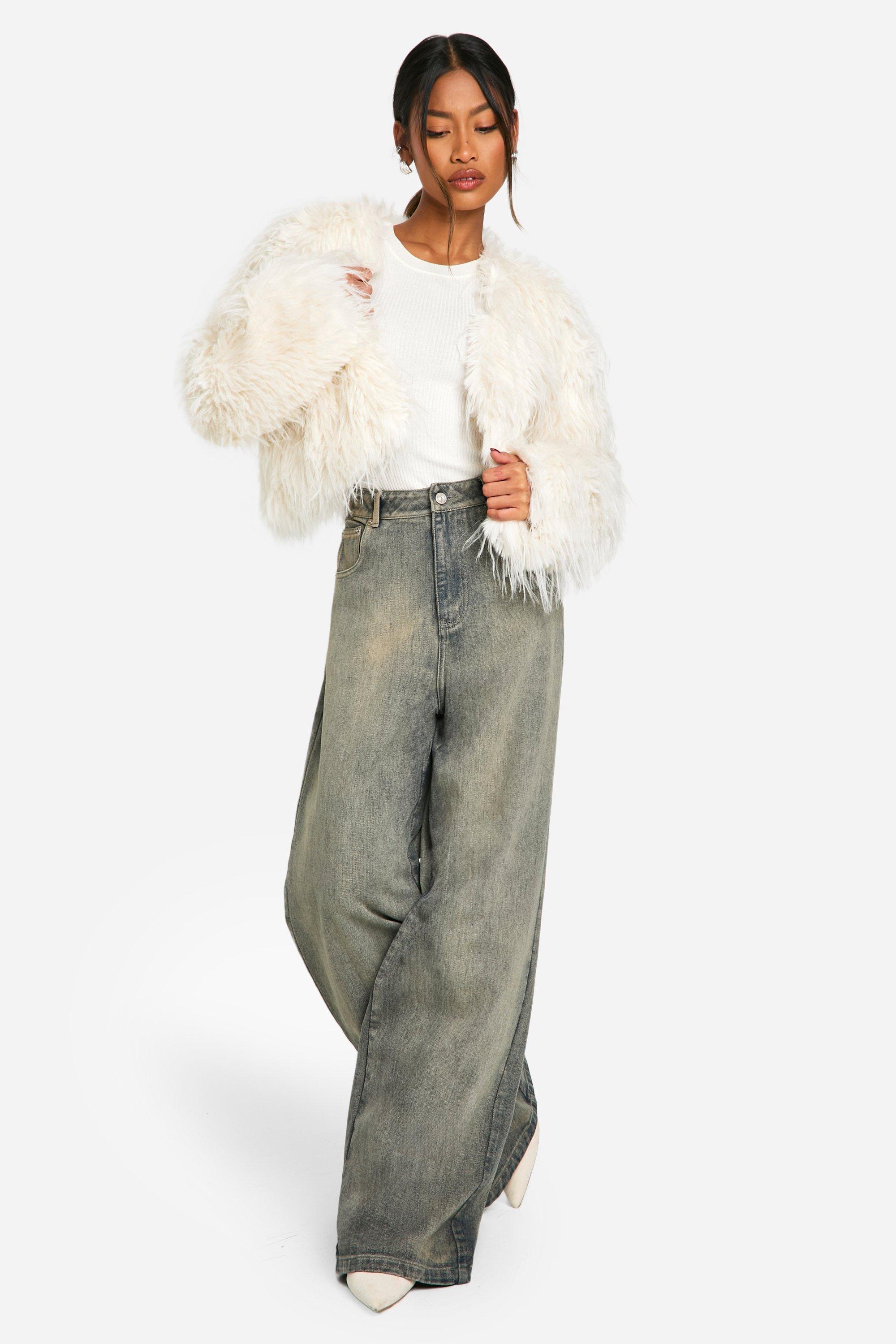 White fake fur jacket hotsell