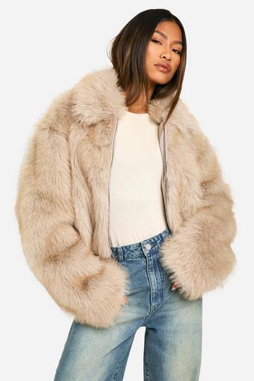 Korte Faux Fur Vintage Jas natural beige