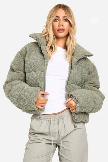 Faux Fur Puffer Jacket sage