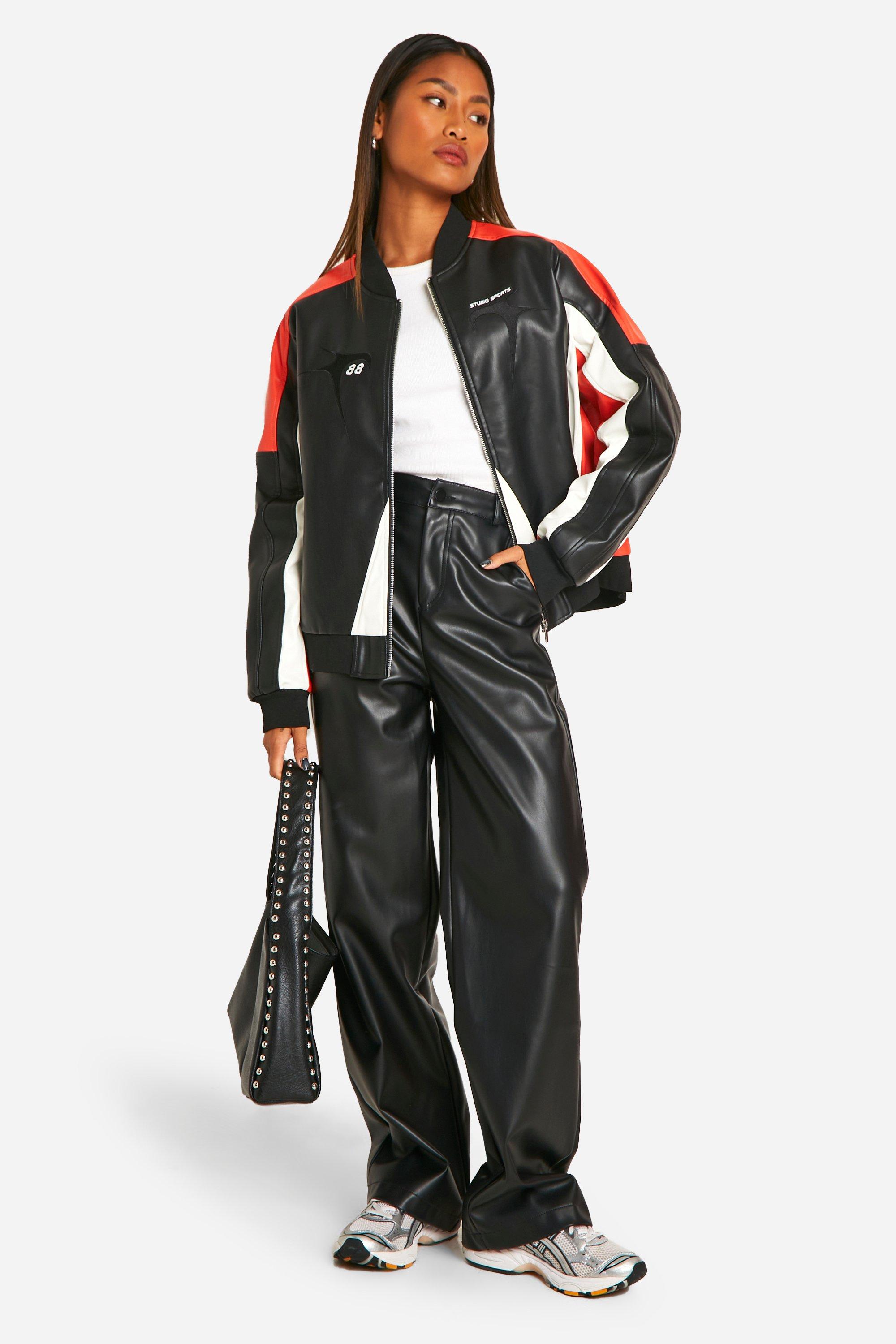 Contrasting faux leather jacket store