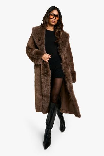 Faux Fur Bonded Midi Coat chocolate