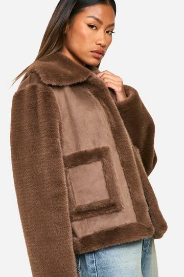 Faux Fur Bonded Short Jacket chocolate