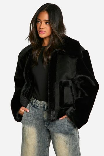 Black Faux Fur Bonded Short Jacket