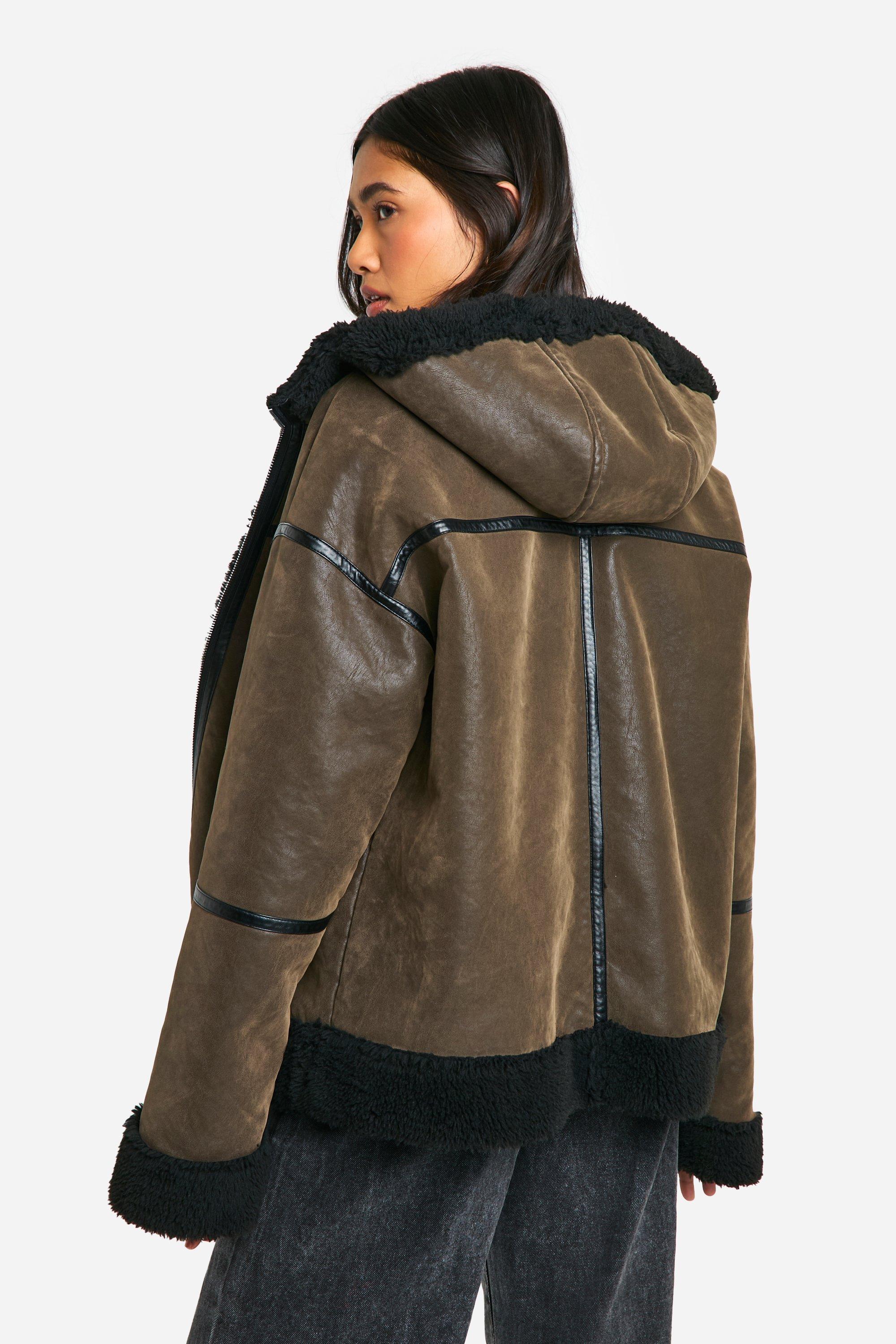 Vintage Look Hooded Borg Aviator Jacket
