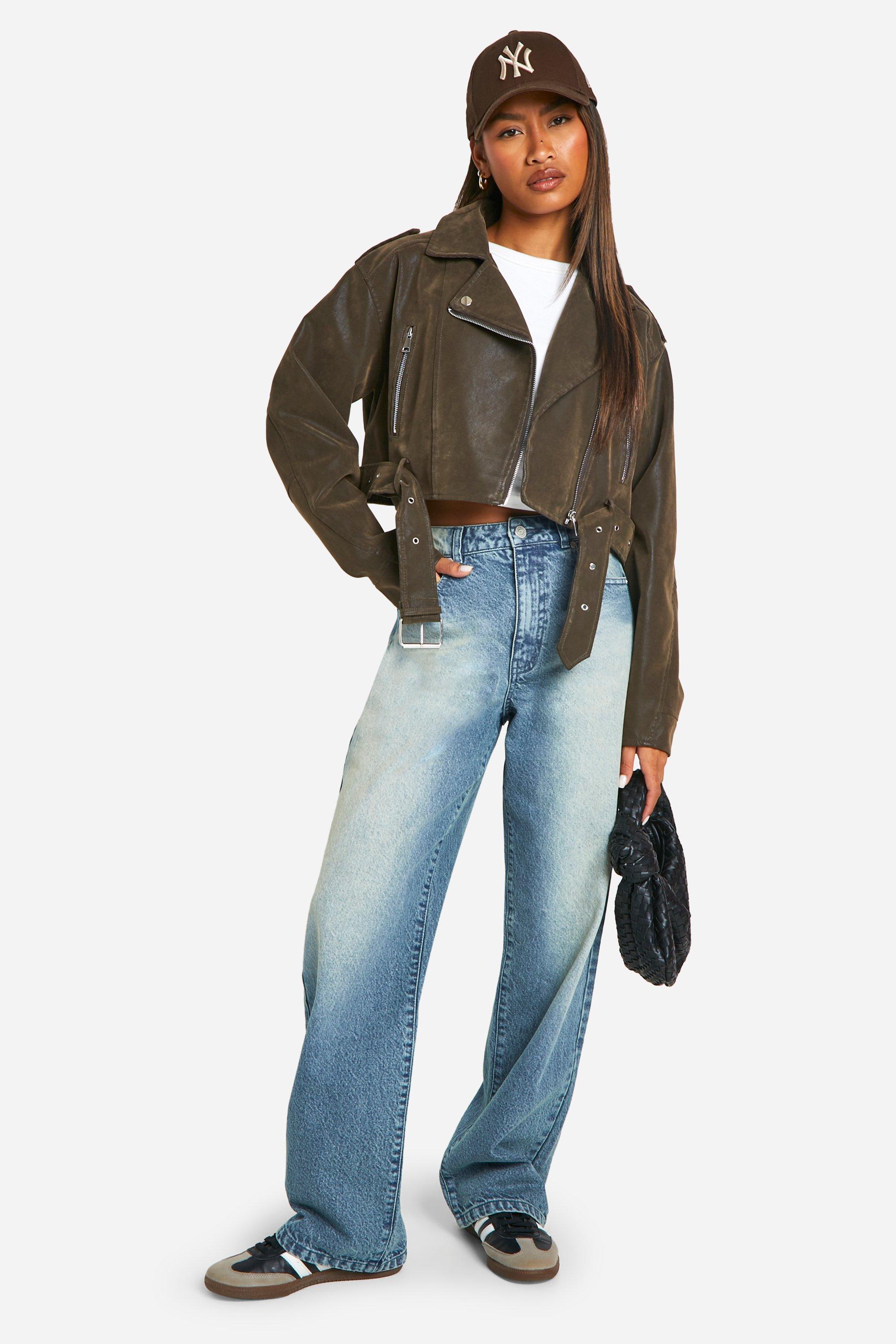 Boohoo Women s Vintage Look Crop Biker Jacket