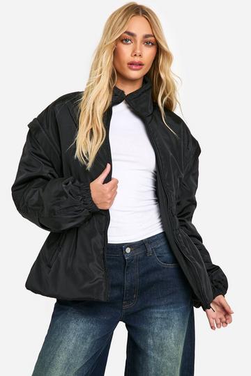 Black Synched Waist Puffer Jacket