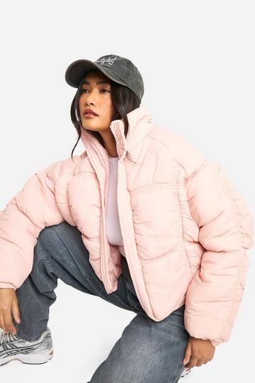 Ruched Detail Puffer Jacket pink