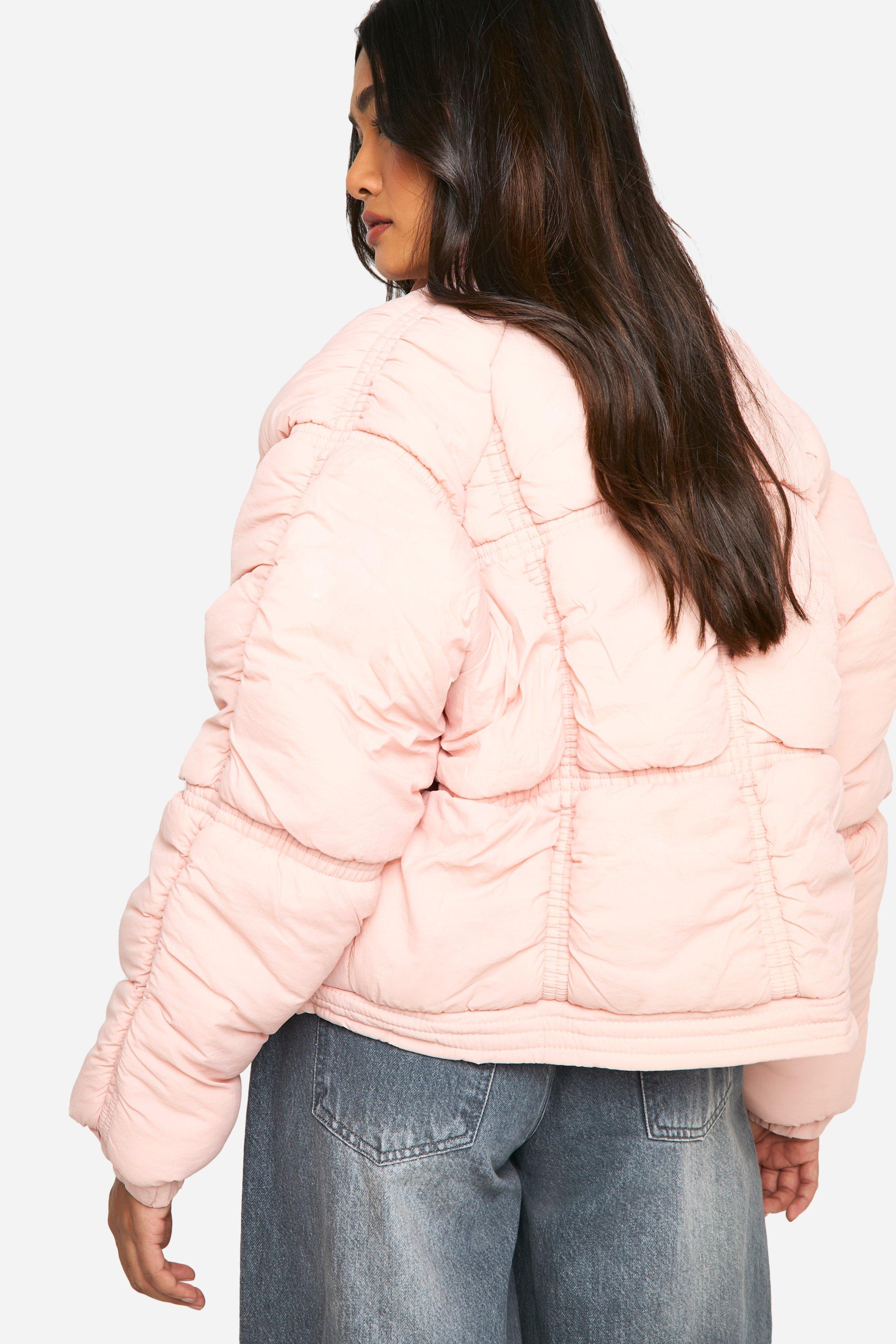 Pink puffer jacket plus size outlet