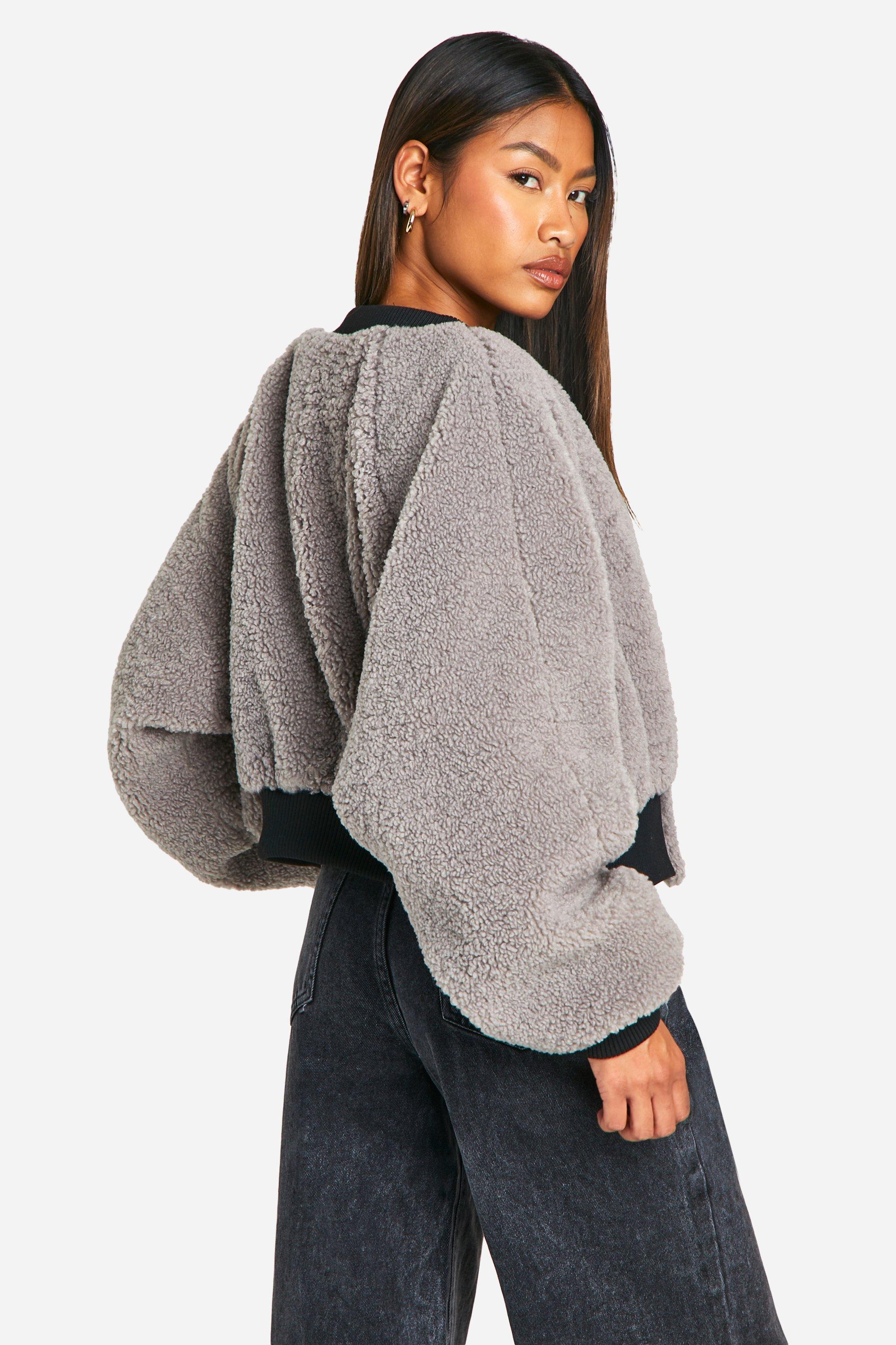 Grey teddy bomber jacket hot sale