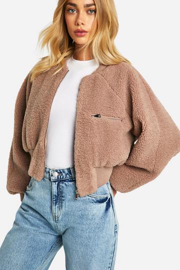 Rib Teddy Bomber Jacket mushroom