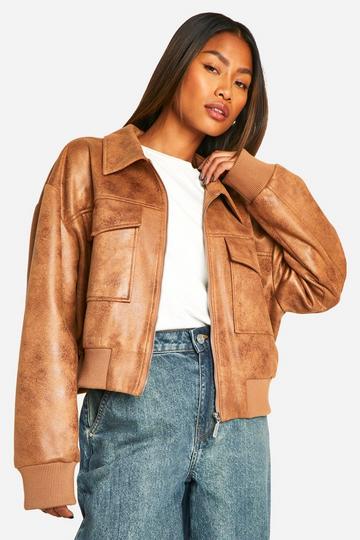 Brown Faux Suede Bomber Jacket