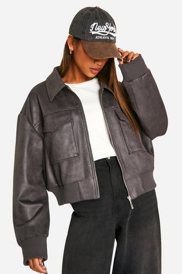 Faux Suede Bomber Jacket grey